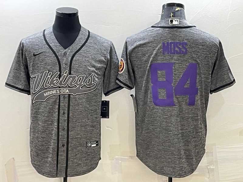 Men%27s Minnesota Vikings #84 Randy Moss Grey Gridiron With Patch Cool Base Stitched Baseball Jersey